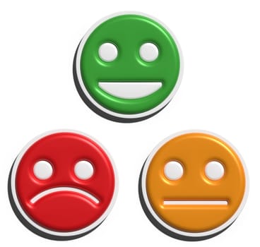 Assessment of service quality, emotional state, circles with different feelings, 3D rendering illustration