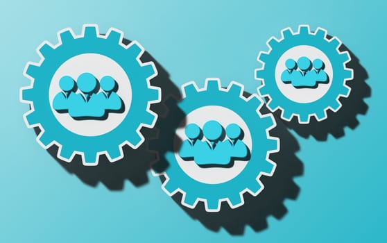 Company team icon inside a gear, efficient business, 3D rendering illustration