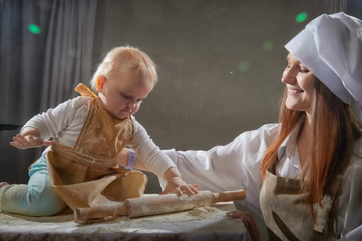 A mother and daughter joyfully engage in a flour-filled moment, creating memories in a cozy kitchen setting.
