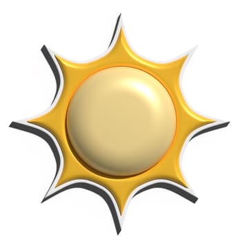 Sun with rays and shadow on isolated background, 3D rendering illustration