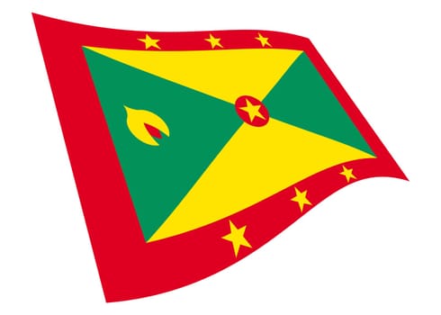 A Grenada waving flag 3d illustration isolated on white with clipping path red green stars