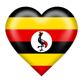 A Uganda flag heart button 3d illustration isolated on white with clipping path