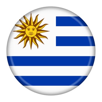 A Uruguay flag button illustration with clipping path blue white stripes Sun of May