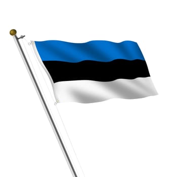 An Estonia Flagpole 3d illustration on white with clipping path