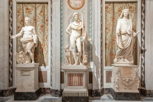 Rome, Italy - 28 December 2023: Galleria Borghese - Borghese Gallery - ancient art museum interior, sculptures in white marble