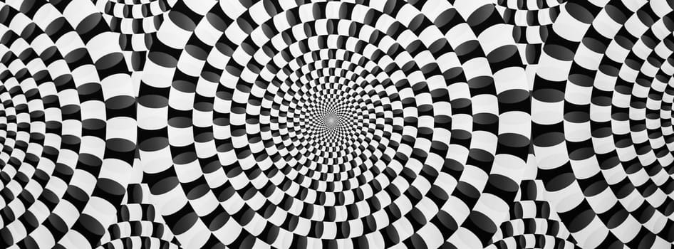 Optical illusion horizontal background. Abstract curves, geometric effect. Black and white.