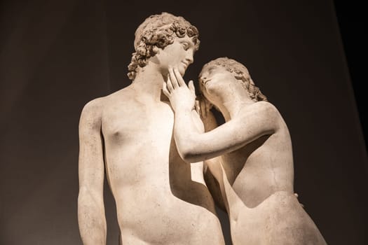 Bassano del Grappa, Italy - December 2022: Venus and Adonis, by Antonio Canova, 1822. Classic statue, concept of love, romance, beauty