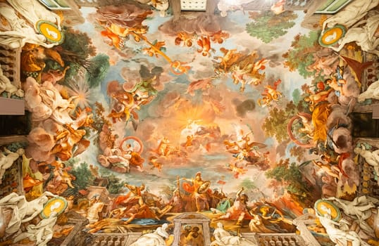 Rome, Italy - 28 December 2023: ceiling painting of the entrance hall in Galleria Borghese, 1779.