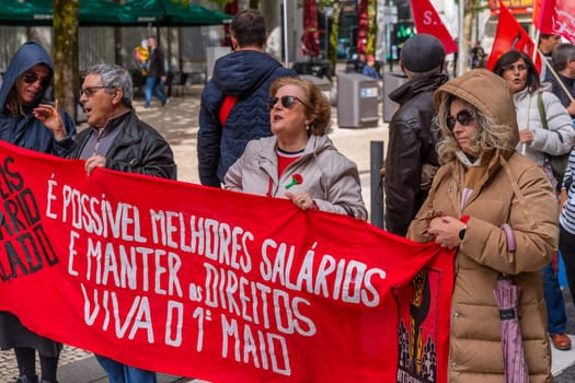 Porto, Portugal: May 1, 2024: Celebration and Protest of the May 1in Portugal, Labour Day, in Porto, Portugal
