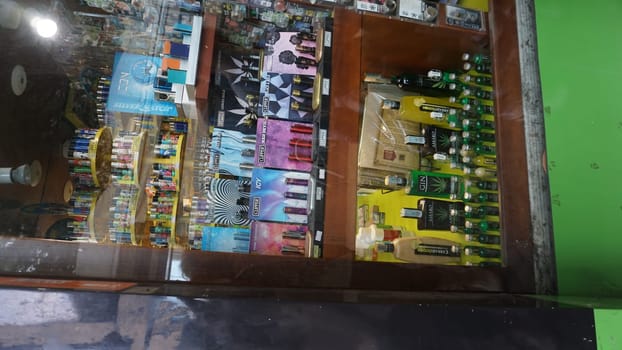Rimini, Italy - June 25, 2024: Sale of cannabis and other herbs in jars as a souvenir in the store at Rimini, Italy on June 25, 2024