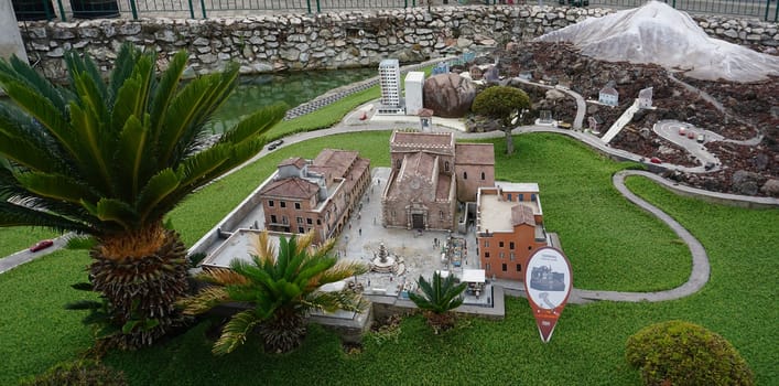 Viserba, Italy - June 25, 2024: Taormina at Theme park Italy in Miniature or Italia in Miniatura in Rimini, Italy - Reproduction of famous attractions in a small scale