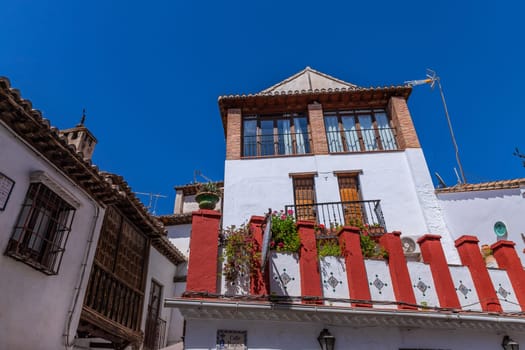 Granada, Spain: April 15, 2024: The decored houses in Albaicin district. Andalusia, Spain