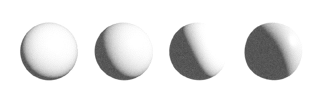 Dotwork 3D Spheres vector set. Grain texture