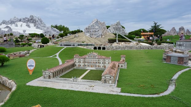 Viserba, Italy - June 25, 2024: Villa Manin at Theme park Italy in Miniature or Italia in Miniatura in Rimini, Italy - Reproduction of famous attractions in a small scale