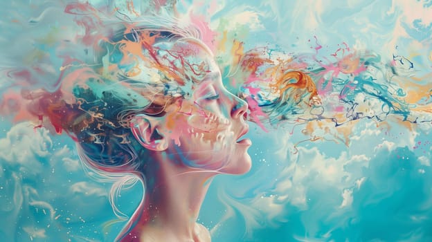 Consciousness of mind, colorful spiritual waves, positive thinking, self identidy and imagination, soul and energy astral body concept