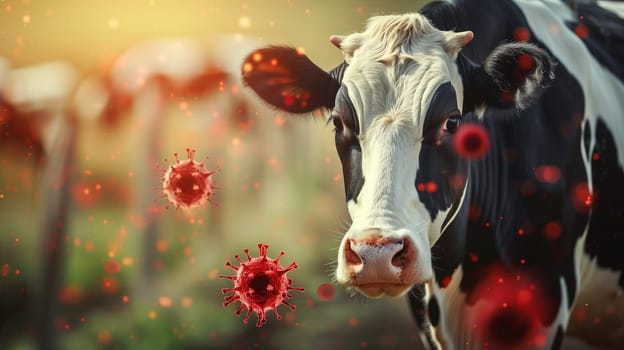 Bird flu virus outbreak, Avian influenza, infectious disease spreading to mammals and humans, sick cows
