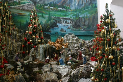 Christmas nativity scene in the parish church of the Assumption of the Virgin Mary in Pregrada, Croatia
