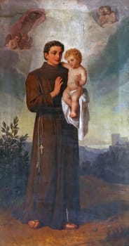 Saint Anthony of Padua holding baby Jesus, altarpiece in the Church of Saint Brice of Tours in Brckovljani, Croatia