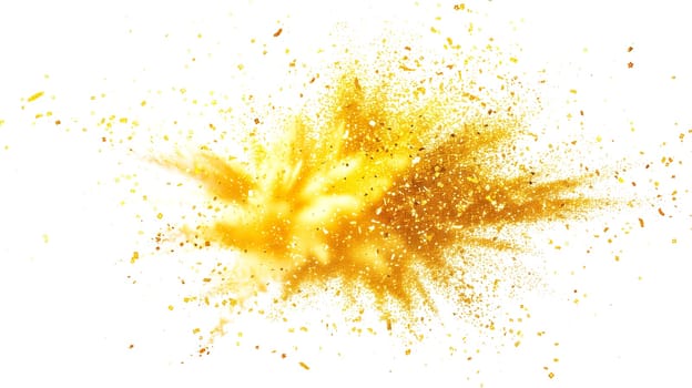 Golden stars and glitter explosion cloud, confetti splash, twinkling scattered star dust and particles, isolated white background