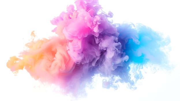 Colorful powder explosion cloud, rainbow vibrant color splash, paint holi dust, multicolor particles, isolated white background