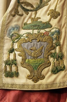 Gold embroidered church vestment, detail, Abbot's treasury in the Saint Mark Church in Korcula, Korcula island, Croatia