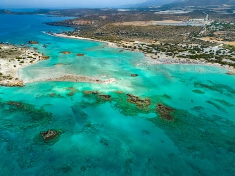 Aerial view of Elafonisi beach in the municipality of Kissamos in the region of Chania, Crete, Greece