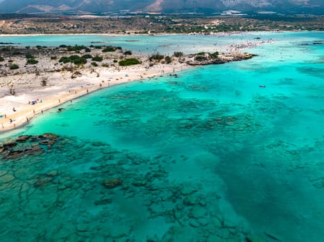 Aerial view of Elafonisi beach in the municipality of Kissamos in the region of Chania, Crete, Greece