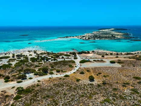 Aerial view of Elafonisi beach in the municipality of Kissamos in the region of Chania, Crete, Greece