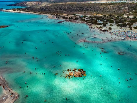 Aerial view of Elafonisi beach in the municipality of Kissamos in the region of Chania, Crete, Greece