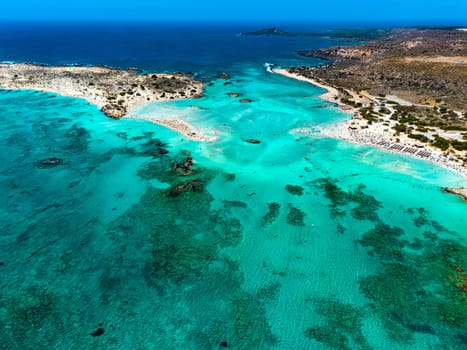 Aerial view of Elafonisi beach in the municipality of Kissamos in the region of Chania, Crete, Greece