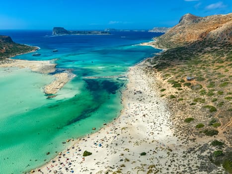 Aerial view of Balos Lagoon in the municipality of Kissamos in the region of Chania, Crete, Greece
