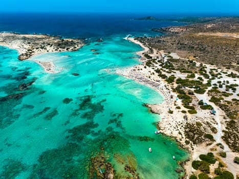 Aerial view of Elafonisi beach in the municipality of Kissamos in the region of Chania, Crete, Greece