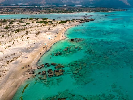 Aerial view of Elafonisi beach in the municipality of Kissamos in the region of Chania, Crete, Greece
