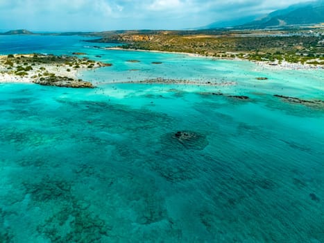 Aerial view of Elafonisi beach in the municipality of Kissamos in the region of Chania, Crete, Greece