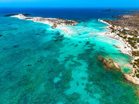 Aerial view of Elafonisi beach in the municipality of Kissamos in the region of Chania, Crete, Greece