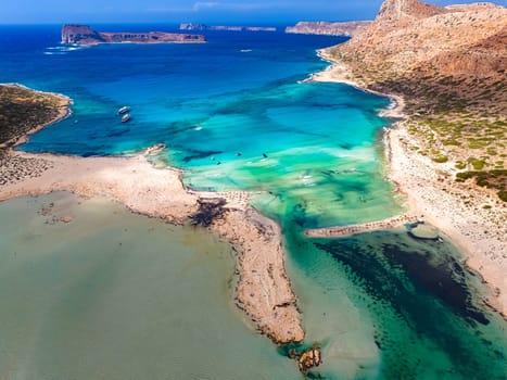 Aerial view of Balos Lagoon in the municipality of Kissamos in the region of Chania, Crete, Greece