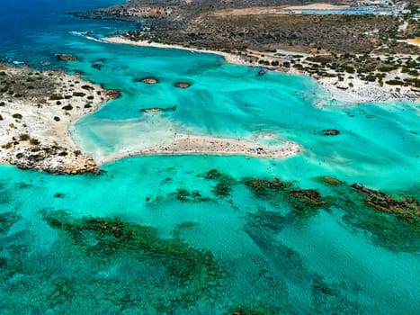 Aerial view of Elafonisi beach in the municipality of Kissamos in the region of Chania, Crete, Greece