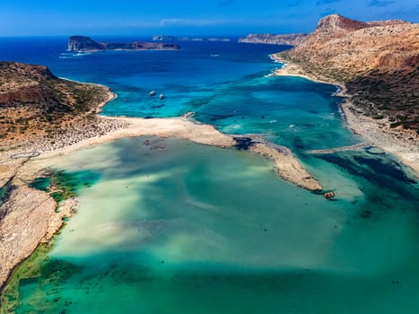Aerial view of Balos Lagoon in the municipality of Kissamos in the region of Chania, Crete, Greece