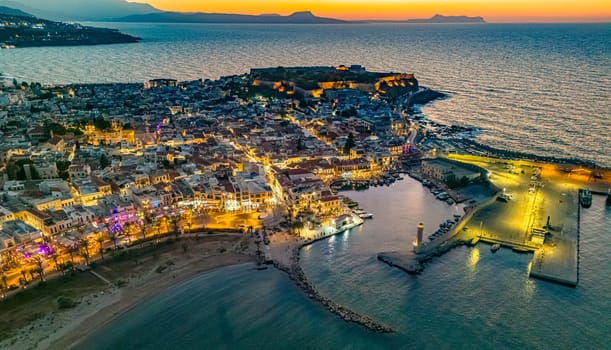 Aerial view of the city of Rethymno, Crete, Greece.