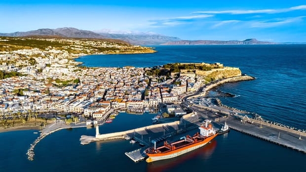 Aerial view of the city of Rethymno, Crete, Greece.