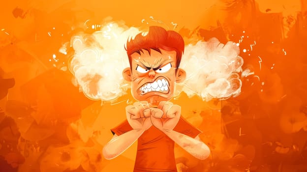 Illustration of a young man clenching his fists and showing his teeth with steam coming out of his ears symbolizing extreme anger