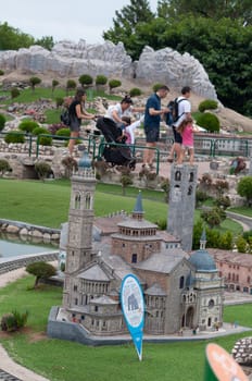 Viserba, Italy - June 25, 2024: People going at Theme park Italy in Miniature or Italia in Miniatura in Rimini, Italy - Reproduction of famous attractions in a small scale