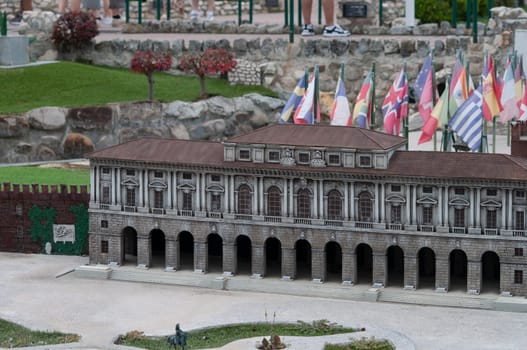 Viserba, Italy - June 25, 2024: City Hall at Verona at Theme park Italy in Miniature or Italia in Miniatura in Rimini, Italy - Reproduction of famous attractions in a small scale