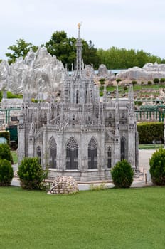 Viserba, Italy - June 25, 2024: Milan Duomo Cathedral at Theme park Italy in Miniature or Italia in Miniatura in Rimini, Italy - Reproduction of famous attractions in a small scale