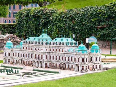 Viserba, Italy - June 25, 2024: Belvedere is a palace complex in Vienna at Theme park Italy in Miniature or Italia in Miniatura in Rimini, Italy - Reproduction of famous attractions in a small scale