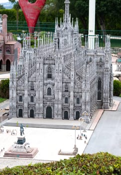 Viserba, Italy - June 25, 2024: Milan Duomo Cathedral at Theme park Italy in Miniature or Italia in Miniatura in Rimini, Italy - Reproduction of famous attractions in a small scale