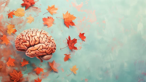 Alzheimer awareness day, dementia diagnosis, Parkinson disease, memory loss disorder, brain with autumn foliage, damaged mind