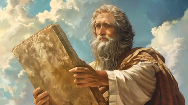Moses receiving the ten commandments at Mount Sinai, religion and faith, prophet of judaism and christianity