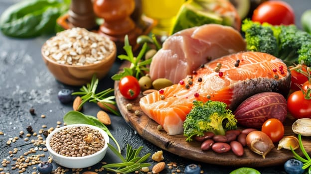 A balanced plate of food with lean proteins whole grain