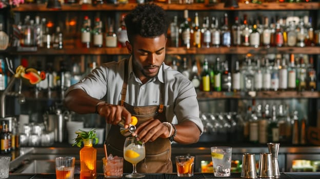 A bartender mixing a cocktail in a chic bar